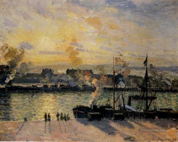  Sonne Kunst - Sonnenuntergang im Hafen von rouen steamboats 1898 Camille Pissarro
